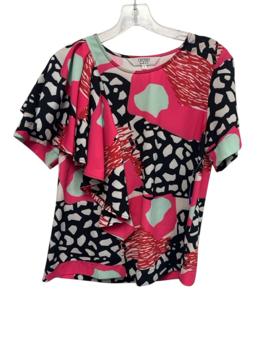 CROSBY by Mollie Burch Size S Pink, Black & White Polyester Abstract Print Top Pink, Black & White / S