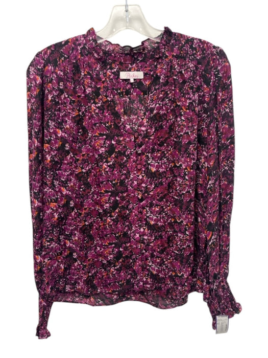Parker Size XS Purple, Black & Orange Silk Blend Abstract Floral Long Sleeve Top Purple, Black & Orange / XS