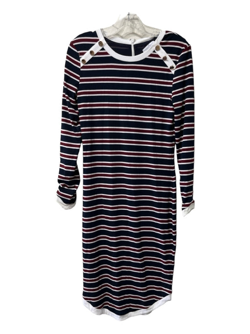 By Egreis Size L Blue, Red & White Polyester Blend Ribbed Button Detail Dress Blue, Red & White / L