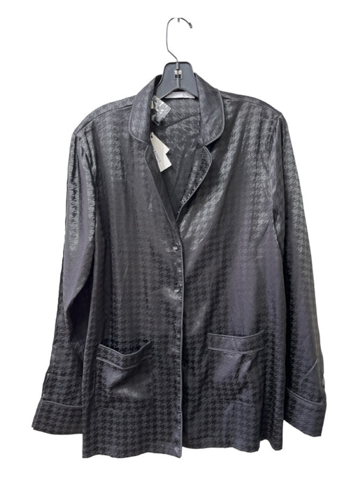By Egreis Size M Black & Grey Polyester Long Sleeve Houndstooth Button Front Top Black & Grey / M