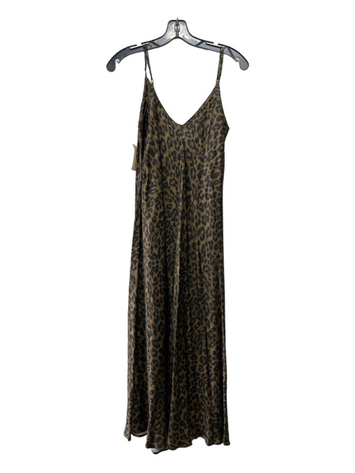 Zara Size L Brown & Black Viscose Midi Animal Print Spaghetti Strap Dress Brown & Black / L