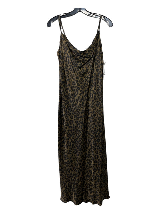 Zara Size L Brown & Black Viscose Midi Animal Print Spaghetti Strap Dress Brown & Black / L
