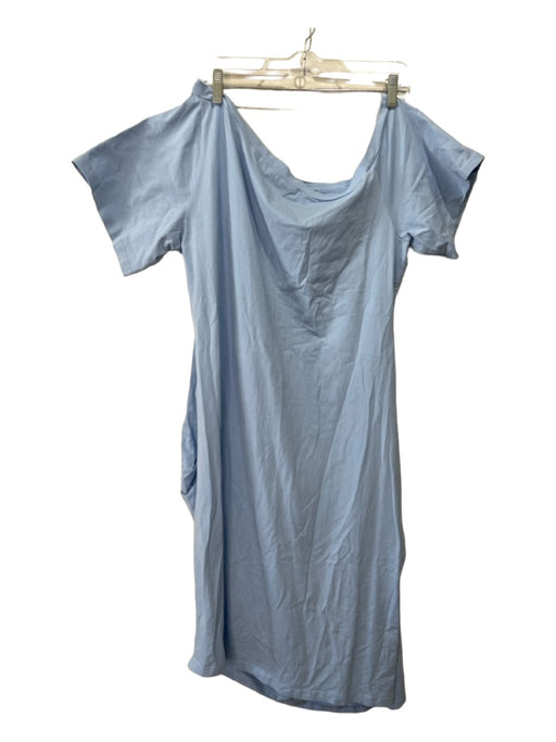 By Egreis Size XL Blue Cotton Blend Wide Neck Solid Short Sleeve Dress Blue / XL
