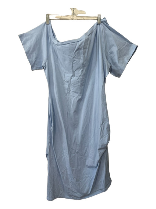 By Egreis Size XL Blue Cotton Blend Wide Neck Solid Short Sleeve Dress Blue / XL