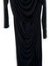 By Egreis Size L Black Rayon Blend Side Slit Wide Neck Long Sleeve Ruched Dress Black / L