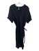 Magaschoni Size Large Black Organic Cotton Short Sleeve V Neck Side Slits Dress Black / Large