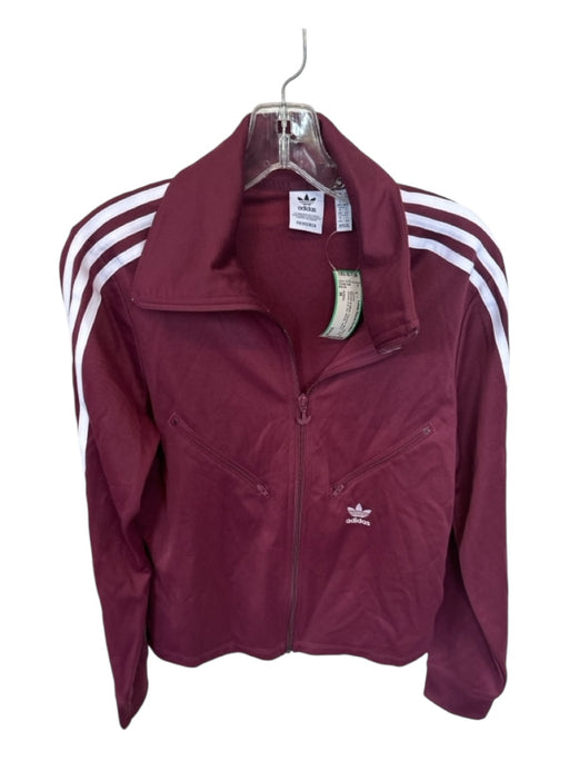 Adidas Size M Maroon & White Polyester Blend Long Sleeve Full ZIp Jacket Maroon & White / M