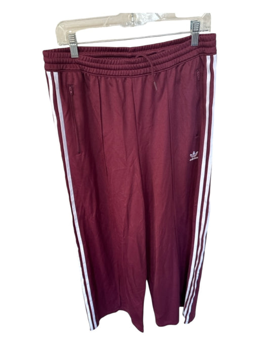 Adidas Size L Maroon & White Polyester Blend Drawstring Side Stripe Pants Maroon & White / L