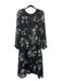 ASTR Size L Black & Multi Polyester Floral Side Zip Button Up Long Sleeve Dress Black & Multi / L