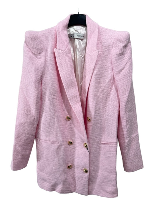 Zara Size L Pink Polyester Double Breast Blazer Gold button Jacket Pink / L