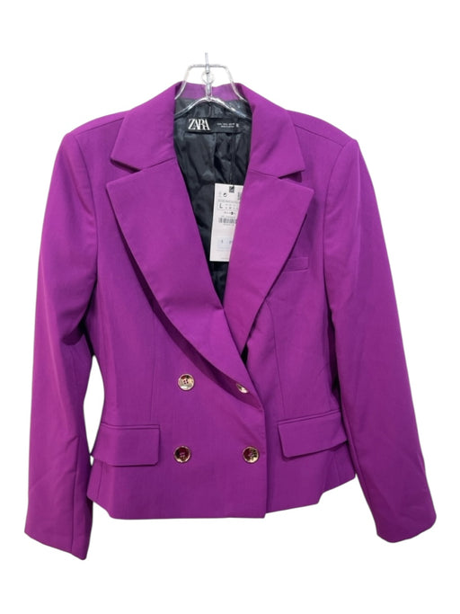 Zara Size L Purple Polyester Blazer Double Breast Gold button Jacket Purple / L