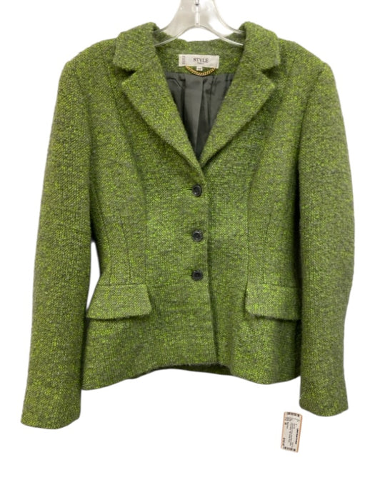 Style Paris Size 38 Lime Green & Gray Wool Blend Button Front Blazer Skirt Set Lime Green & Gray / 38