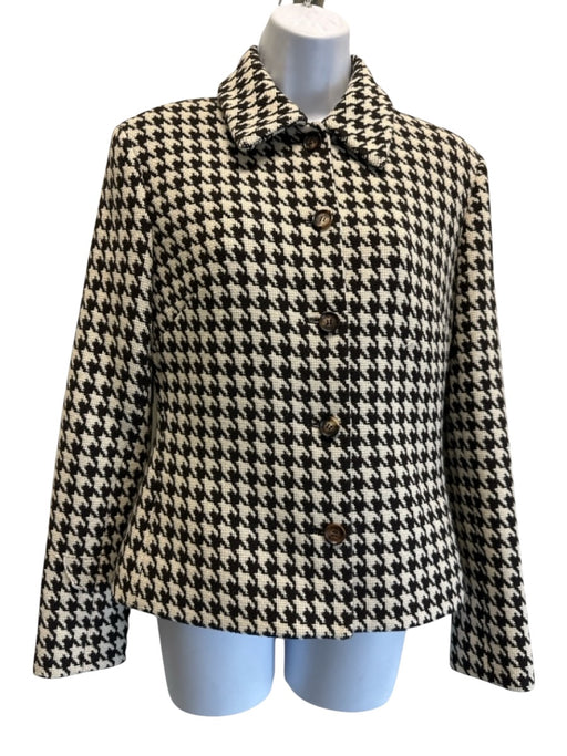 Celine Size 40 Dark Brown & White Wool Long Sleeve Houndstooth Skirt Set Dark Brown & White / 40