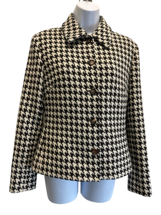 Celine Size 40 Dark Brown & White Wool Long Sleeve Houndstooth Skirt Set Dark Brown & White / 40