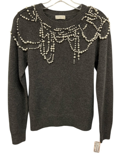 Dries Van Noten Size Small Gray & White Cashmere Long Sleeve Faux Pearl Sweater Gray & White / Small