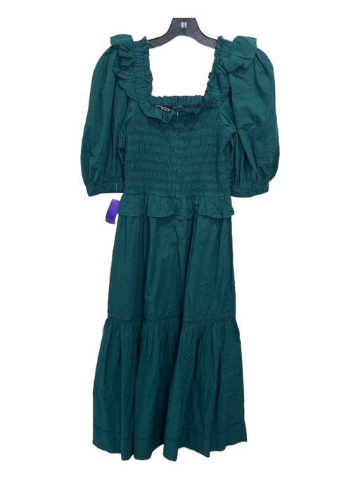 Sea New York Size XS Green Cotton Square Neck Smocked Bodice 3/4 Sleeve Dress Green / XS