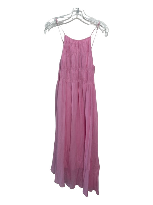 Tibi Size 0 Pink Cotton Blend Spaghetti Strap Smocked Bodice Midi Dress Pink / 0