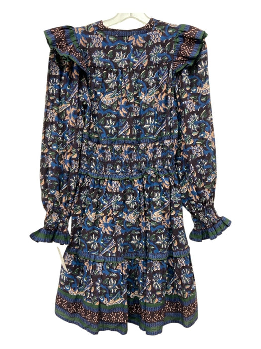 Sea New York Size 0 Purple, Blue & Green Cotton Long Balloon Sleeve Floral Dress Purple, Blue & Green / 0