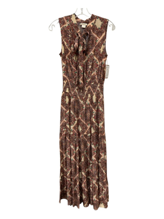 Shoshanna Size 2 Peach, Cream & Pink Rayon Blend Sleeveless Paisley V Neck Dress Peach, Cream & Pink / 2