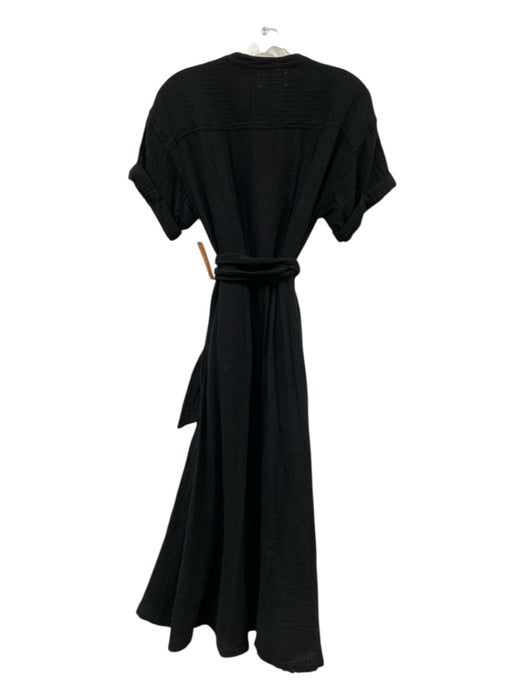 XiRENA Size XS Black Cotton Wrinkle Affect Button Up Short Sleeve Maxi Dress Black / XS