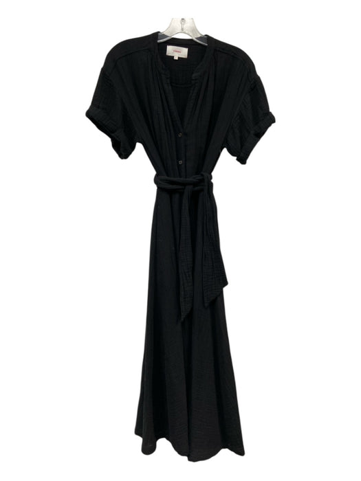 XiRENA Size XS Black Cotton Wrinkle Affect Button Up Short Sleeve Maxi Dress Black / XS