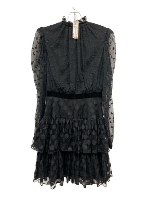 Saloni Size 2 Black Nylon Mesh Overlay Polka Dot Ruffle Neck velvet trim Dress Black / 2