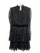 Saloni Size 2 Black Nylon Mesh Overlay Polka Dot Ruffle Neck velvet trim Dress Black / 2