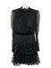 Saloni Size 2 Black Nylon Mesh Overlay Polka Dot Ruffle Neck velvet trim Dress Black / 2