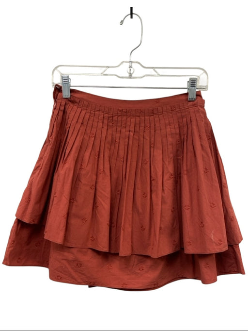 Ulla Johnson Size 0 Rust Red Cotton Pleated Detail Side Zip Tiered Skirt Rust Red / 0
