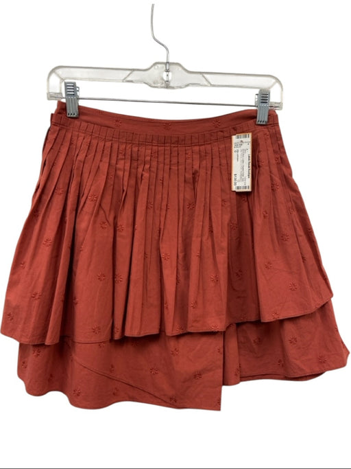 Ulla Johnson Size 0 Rust Red Cotton Pleated Detail Side Zip Tiered Skirt Rust Red / 0
