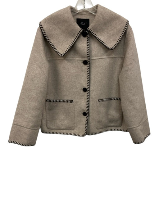 Rails Size XS Taupe & Black Wool Blend Long Sleeve Blanket Stitch Pockets Jacket Taupe & Black / XS
