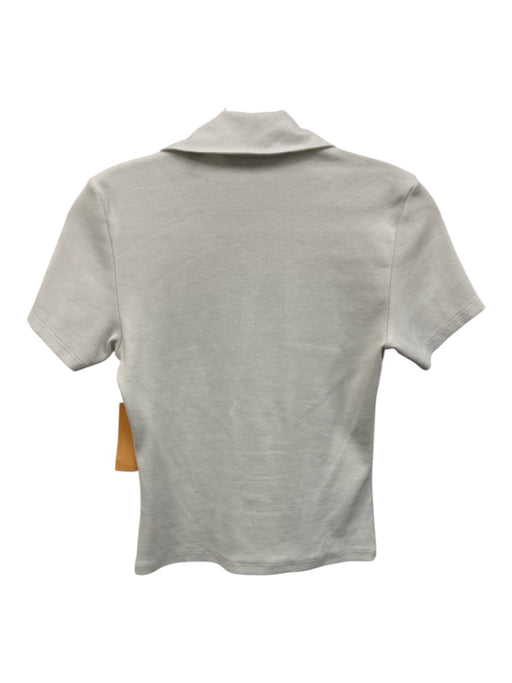 Veronica Beard Size XS White Cotton Blend Short Sleeve Ribbed Collar Top White / XS
