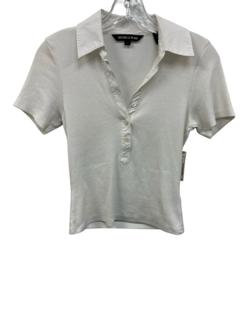 Veronica Beard Size XS White Cotton Blend Short Sleeve Ribbed Collar Top White / XS