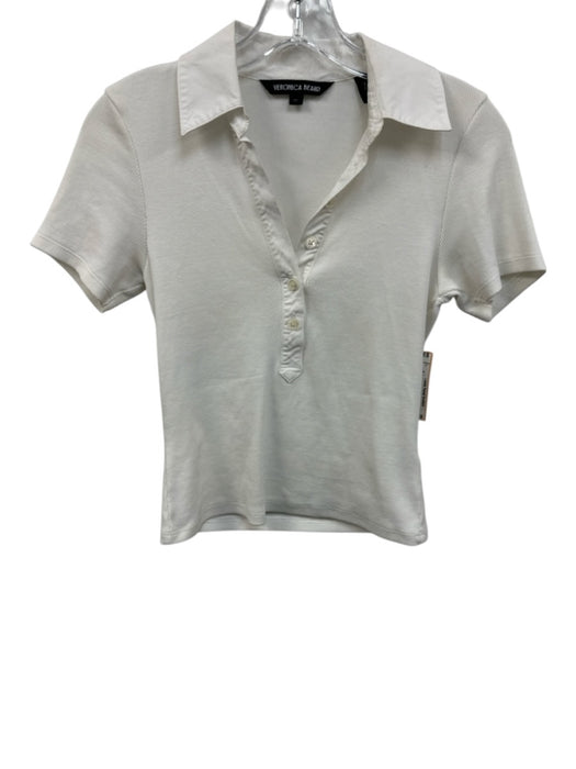Veronica Beard Size XS White Cotton Blend Short Sleeve Ribbed Collar Top White / XS