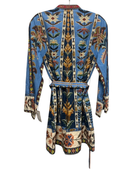 Farm Rio Size XS Blue & Multi Cotton Long puff sleeve Mixed Floral Dress Blue & Multi / XS