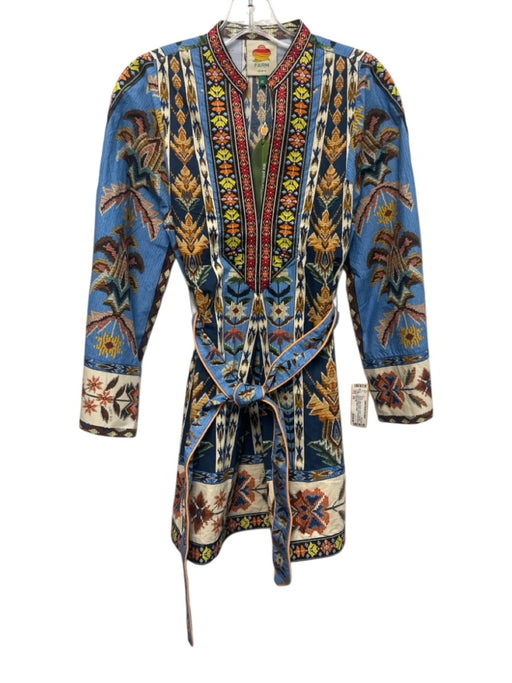 Farm Rio Size XS Blue & Multi Cotton Long puff sleeve Mixed Floral Dress Blue & Multi / XS