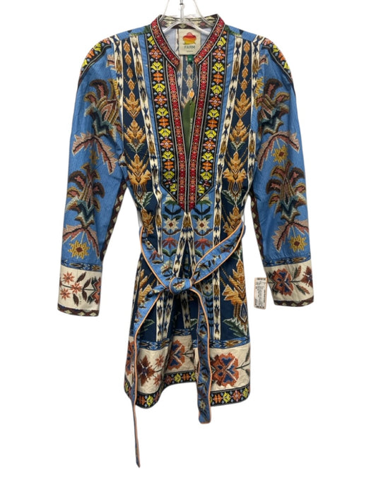 Farm Rio Size XS Blue & Multi Cotton Long puff sleeve Mixed Floral Dress Blue & Multi / XS