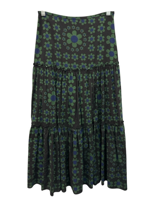 Cynthia Rowley Size 2 Blue, Green, Black Cotton Side Zip Floral Tiered Skirt Blue, Green, Black / 2