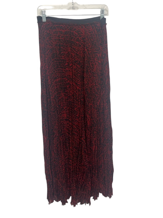 Enza Costa Size 2 Red & Black Polyester Elastic Waist Abstract Print Maxi Skirt Red & Black / 2