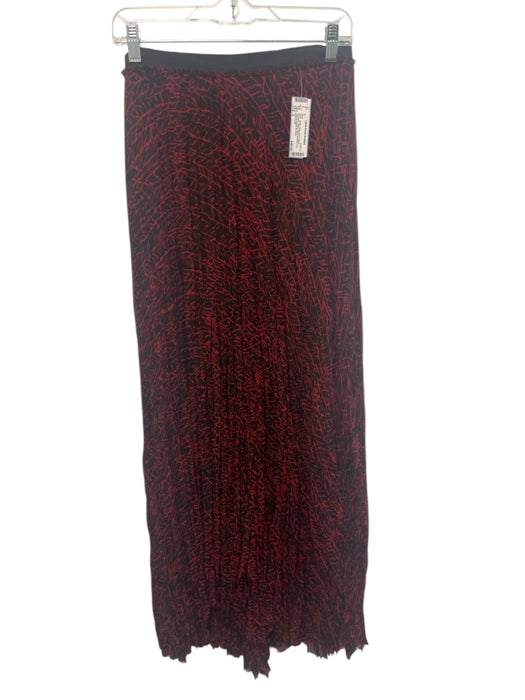 Enza Costa Size 2 Red & Black Polyester Elastic Waist Abstract Print Maxi Skirt Red & Black / 2