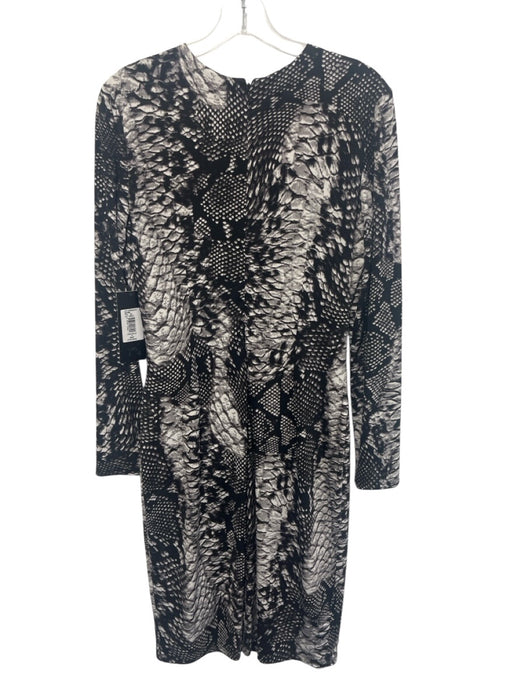 David Meister Size 10 Black & White Polyester Blend Long Sleeve Ruched Dress Black & White / 10