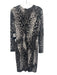 David Meister Size 10 Black & White Polyester Blend Long Sleeve Ruched Dress Black & White / 10