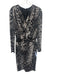 David Meister Size 10 Black & White Polyester Blend Long Sleeve Ruched Dress Black & White / 10