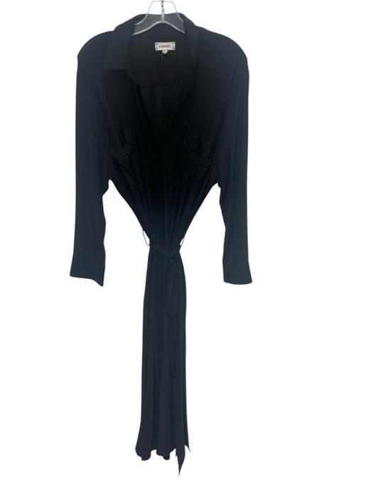 L'agence Size XL Black Acetate Blend Long Sleeve Button Front Midi Dress Black / XL