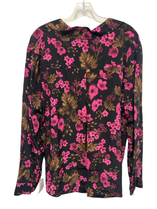 Elie Tahari Size S Pink, Black, Brown Long Sleeve Floral Print Button Down Top Pink, Black, Brown / S