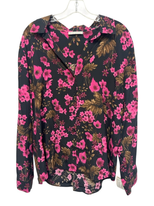 Elie Tahari Size S Pink, Black, Brown Long Sleeve Floral Print Button Down Top Pink, Black, Brown / S