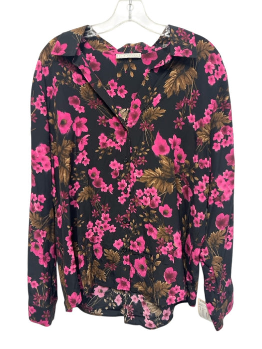 Elie Tahari Size S Pink, Black, Brown Long Sleeve Floral Print Button Down Top Pink, Black, Brown / S
