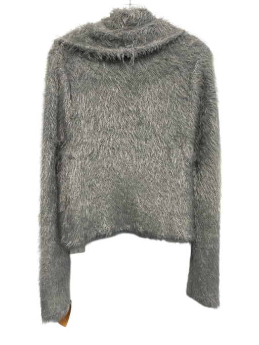 Free People Size L Gray & Silver Polyamide & Polyester Fuzzy Sequins Cardigan Gray & Silver / L