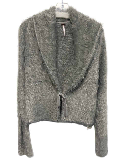 Free People Size L Gray & Silver Polyamide & Polyester Fuzzy Sequins Cardigan Gray & Silver / L