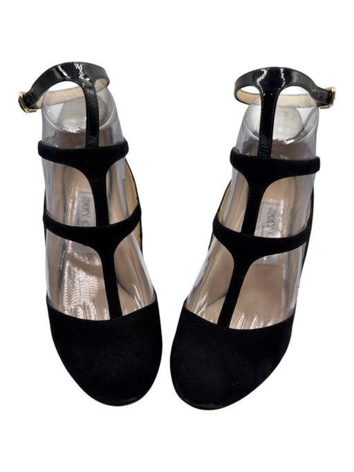 Jimmy Choo Shoe Size 38 Black Suede & Patent Leather Round Toe T Strap Pumps Black / 38
